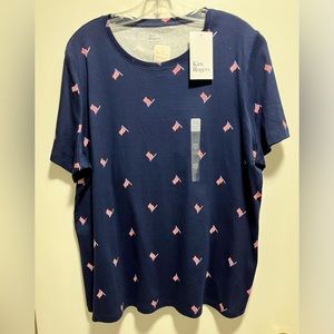 Kim Rogers 2xl XXL 100% Cotton Perfect Soft Flag Tee Top Wrinkle Free Navy NWT
